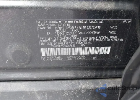 2019 Toyota Rav4 Xle Premium z USA, uszkodzony, nr VIN 2T3A1RFV0KW067639